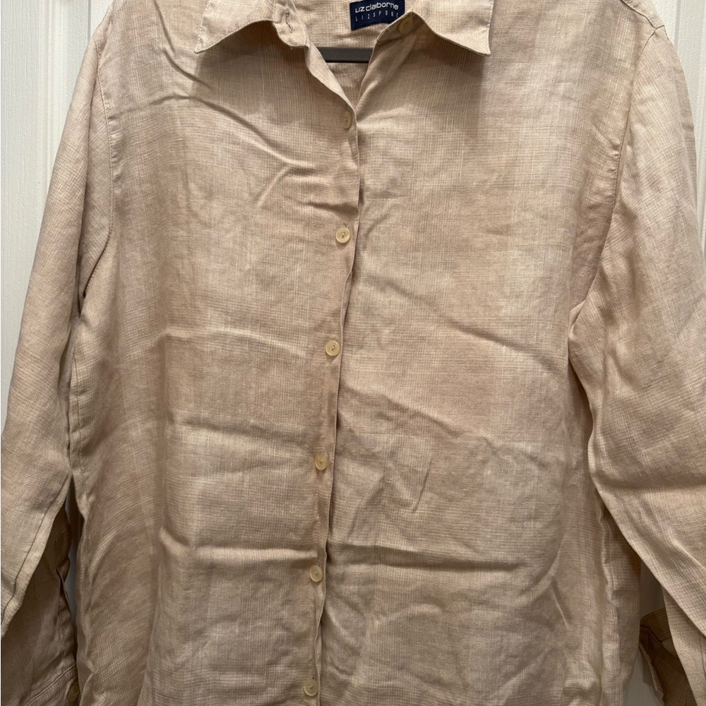 100% linen women’s beige button up shirt Large